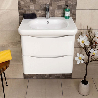 Plum&clay Eden Gloss White Wall Hung Vanity Unit With Round Resin Basin (W)640mm - image 1