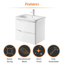 Plum&clay Eden Gloss White Wall Hung Vanity Unit With Round Resin Basin (W)640mm - thumbnail 8