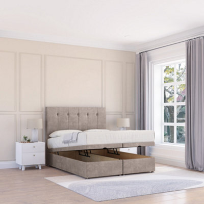 "Sloomy Highbury Pebble Plush 5Ft Ottoman Bed End Opening With Sprung Memory Mattress & 26"" Headboard-King" - image 1