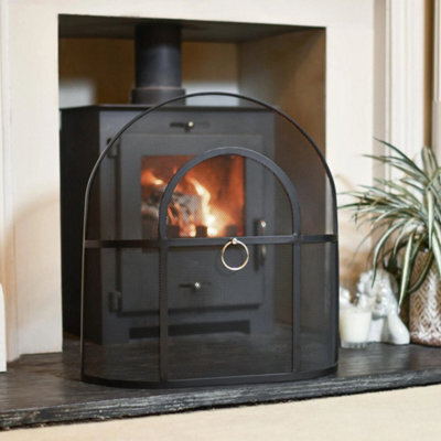 Classic Domed Fire Screen Spark Guard With Silver Circular Handle - image 1