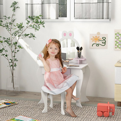 Zonekiz Kids Dressing Table With Mirror And Stool, Drawer, Storage Shelf - White - image 1