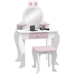 Zonekiz Kids Dressing Table With Mirror And Stool, Drawer, Storage Shelf - White - thumbnail 2