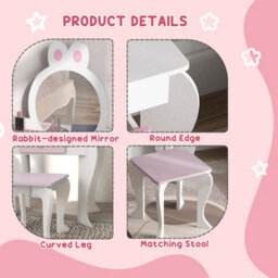 Zonekiz Kids Dressing Table With Mirror And Stool, Drawer, Storage Shelf - White - thumbnail 6