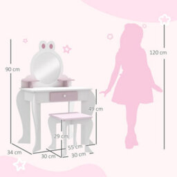 Zonekiz Kids Dressing Table With Mirror And Stool, Drawer, Storage Shelf - White - thumbnail 3
