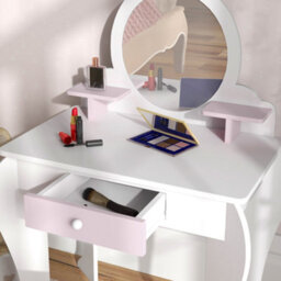 Zonekiz Kids Dressing Table With Mirror And Stool, Drawer, Storage Shelf - White - thumbnail 7