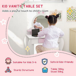 Zonekiz Kids Dressing Table With Mirror And Stool, Drawer, Storage Shelf - White - thumbnail 4
