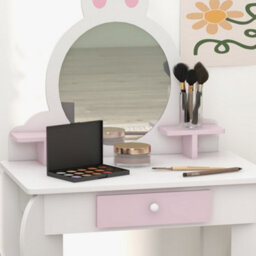Zonekiz Kids Dressing Table With Mirror And Stool, Drawer, Storage Shelf - White - thumbnail 9