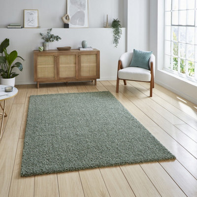 Green Plain 25mm Thick Anti-Shed Rug For Bedroom, Living, & Dining Room, Anti-Shed Modern Plain Area Rug-120Cm X 170Cm