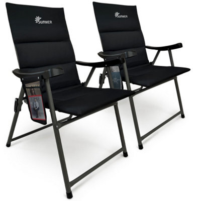 Sunmer Set Of 2 Padded Folding Garden Chairs With Side Pocket - Black - image 1