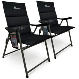 Sunmer Set Of 2 Padded Folding Garden Chairs With Side Pocket - Black - thumbnail 1