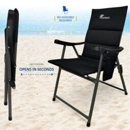 Sunmer Set Of 2 Padded Folding Garden Chairs With Side Pocket - Black - thumbnail 4