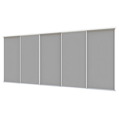 A-Class Sliding Doors Set Of 5 Matt Dark Grey Sliding Wardrobe Door Kit In White Frame & Tracks, Opening Height (H) 225-226Cm & Width (W) 448-449Cm - image 1