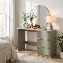 Fwstyle Lania 3 Drawer Green Dressing Table Study Desk Scalloped Ripple Design