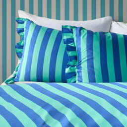 Ohs Frill Duvet Cover Bedding Set Pillowcase Stripe Quilt Luxury, Blue/green - Single - thumbnail 2