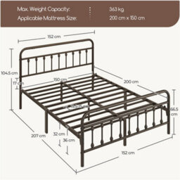Yaheetech Bronze 150X200 Cm Vintage Iron Platform Bed With High Headboard And Footboard - thumbnail 4
