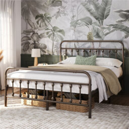 Yaheetech Bronze 150X200 Cm Vintage Iron Platform Bed With High Headboard And Footboard - thumbnail 2