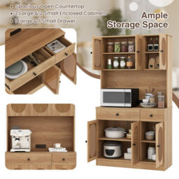 Costway 180 Cm Pantry Cabinet Kitchen Buffet Cupboard With Charging Station & Rattan Doors - thumbnail 7