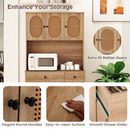 Costway 180 Cm Pantry Cabinet Kitchen Buffet Cupboard With Charging Station & Rattan Doors - thumbnail 5