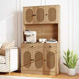 Costway 180 Cm Pantry Cabinet Kitchen Buffet Cupboard With Charging Station & Rattan Doors - thumbnail 3