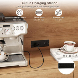 Costway 180 Cm Pantry Cabinet Kitchen Buffet Cupboard With Charging Station & Rattan Doors - thumbnail 6