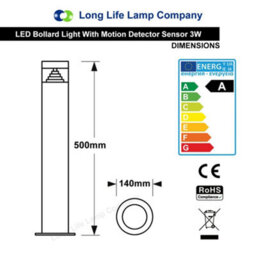 Long Life Lamps Company Pir Led Bollard Garden Lamp Post Stainless Steel Outdoor Pir Ground Light Warm White - thumbnail 2