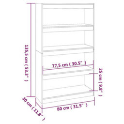 Berkfield Book Cabinet/room Divider Black 80X30X135.5 Cm Solid Wood Pine - thumbnail 8