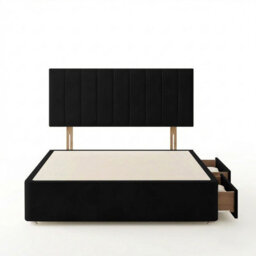 Adore Designs Portland Plush Velvet Divan Bed, Headboard - 4Ft Small Double - Black - 2 Drawers Same Side - thumbnail 3
