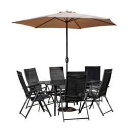 Samuel Alexander Outdoor 6 Person Rectangular Glass Top Garden Dining Table Chairs With Beige Parasol And Base Set - thumbnail 9