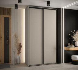 Arte Dakota I Sleek Cashmere & Black Sliding Door Wardrobe 1300mm H2350mm D600mm With Two Hanging Rails And Six Shelves - thumbnail 2