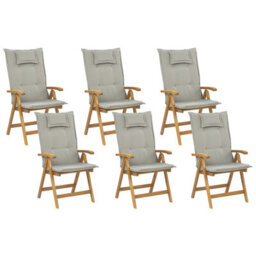Beliani Set Of 6 Garden Chairs With Cushions Java Acacia Wood Taupe - thumbnail 1