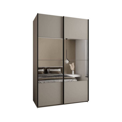 Arte Luxurious Trosa Iv Cashmere Finish Sliding Door Wardrobe H2450mm W1600mm D640mm Mirrored Doors, Ten Shelves, Hanging Rail - image 1