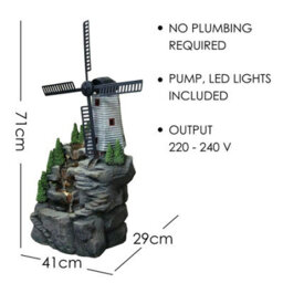Geezy Water Feature Outdoor Indoor Led Fountain Waterfall Garden Decor (Windmill) - thumbnail 6