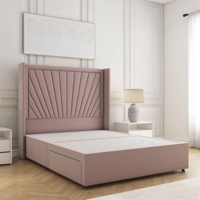 Bsspoke Alina Divan Bed Set Pink Plush Velvet With 54Inch Headboard & No Drawers No Mattress In Double King 4Ft 6Ft - image 1