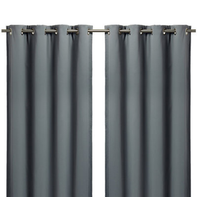 GoodHome Vestris Grey Plain Blackout & Thermal Eyelet Curtain (W)117Cm (L)137Cm, Pair - image 1