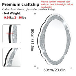 Artloge 600X800mm Large Decorative Bling Diamond Crystal Wall Mirror Bedroom Livingroom Hall Entry - thumbnail 2