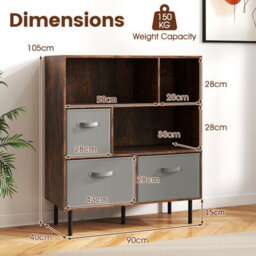 Costway 6-Cube Bookshelf 3-Tier Bookcase With 3 Removable Folding Fabric Drawers-Brown - thumbnail 3