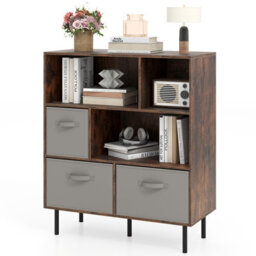 Costway 6-Cube Bookshelf 3-Tier Bookcase With 3 Removable Folding Fabric Drawers-Brown - thumbnail 2