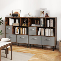Costway 6-Cube Bookshelf 3-Tier Bookcase With 3 Removable Folding Fabric Drawers-Brown - thumbnail 5