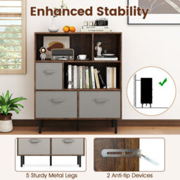 Costway 6-Cube Bookshelf 3-Tier Bookcase With 3 Removable Folding Fabric Drawers-Brown - thumbnail 8