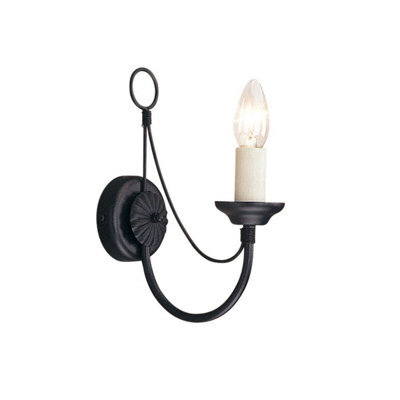 Elegant Gothic Wall Light With Ivory Candle Tube Holder And Black Led E14 Bulb
