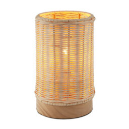 Happy Homewares Traditional Natural Woven Rattan Table Lamp With Rubber Wood Base - thumbnail 1