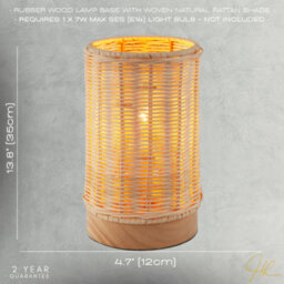 Happy Homewares Traditional Natural Woven Rattan Table Lamp With Rubber Wood Base - thumbnail 7