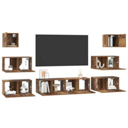 Berkfield Tv Cabinet Set 8 Pcs Old Wood 60 X 30 X 30 Cm Engineered Wood - thumbnail 3