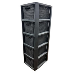Storm Trading Group Grey 5 Drawer Stylish Rattan Effect Storage Tower Commode Baskets For Home & Office - thumbnail 2