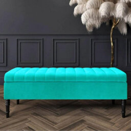Safar 180Cm Ottoman Storage Bench - Plush Velvet Shoe Bench - Teal Lined Upholstery Storage Footstool