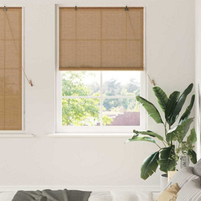 Walplus Window Blinds & Shades With Curtains Manual Light Brown Bamboo - image 1
