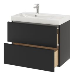 GoodHome Imandra Matt Black Wall-Mounted Bathroom Cabinet (H) 600mm (W) 800mm - thumbnail 5