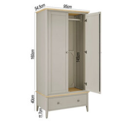 Statement Furniture Pembroke Double Wardrobe With Oak Top - Harbour Stone - thumbnail 4