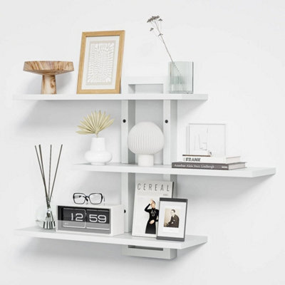 White 3-Tier 50Cm Wooden Floating Shelves Metal Brackets - image 1