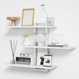 White 3-Tier 50Cm Wooden Floating Shelves Metal Brackets - thumbnail 1